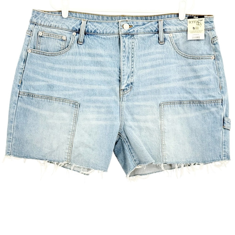 Terra & Sky Women's Raw Hem Stretch Light Blue Denim Shorts Plus Size 20W NWT